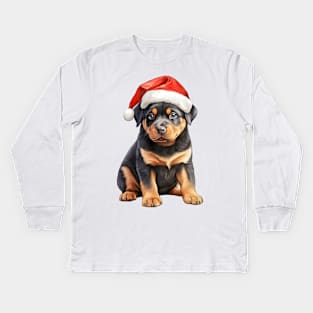 Rottweiler Dog in Santa Hat Kids Long Sleeve T-Shirt